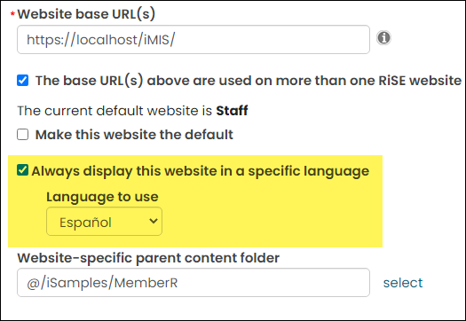 Enabling Always display this website in a specific language