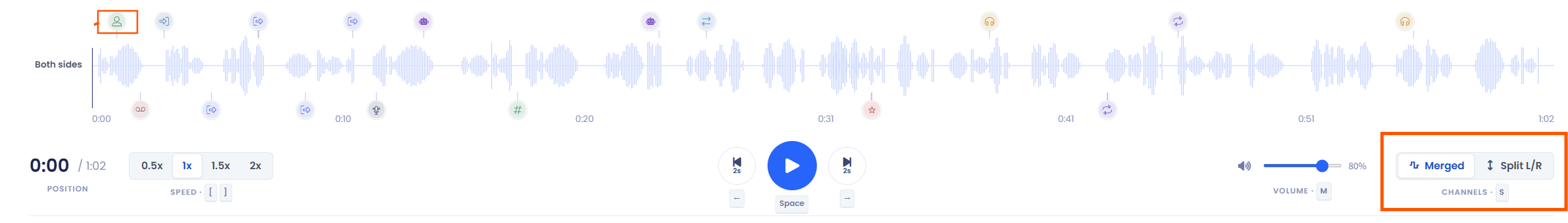 Screenshot of the audio player with a combined audio channel