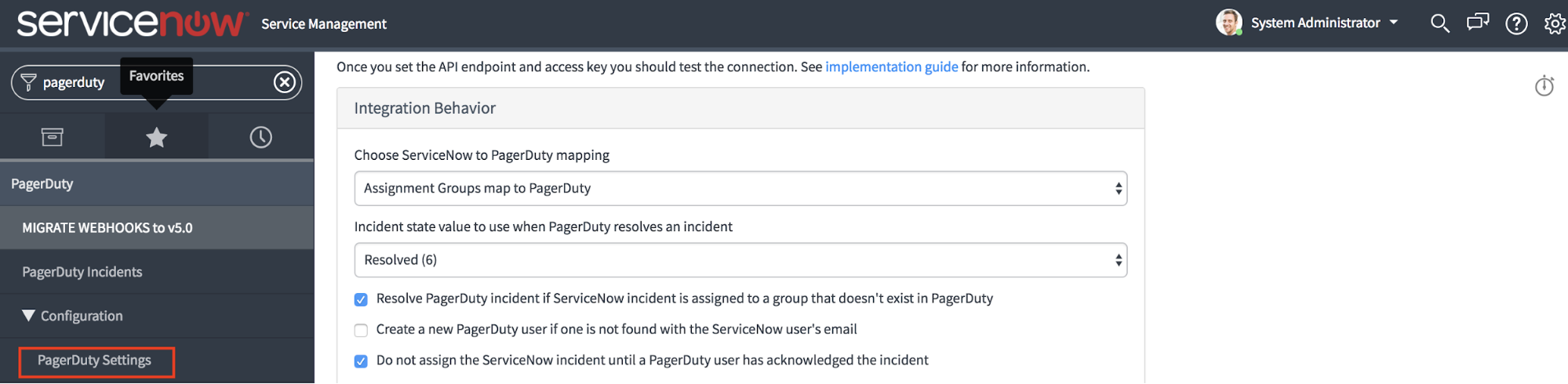 Configure the PagerDuty settings page in ServiceNow