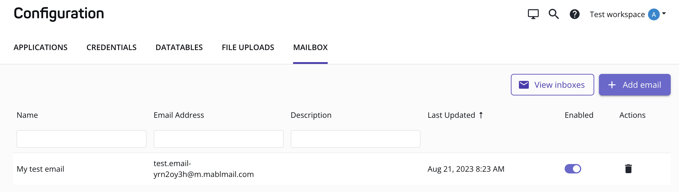 The View Inboxes button from the Configuration page