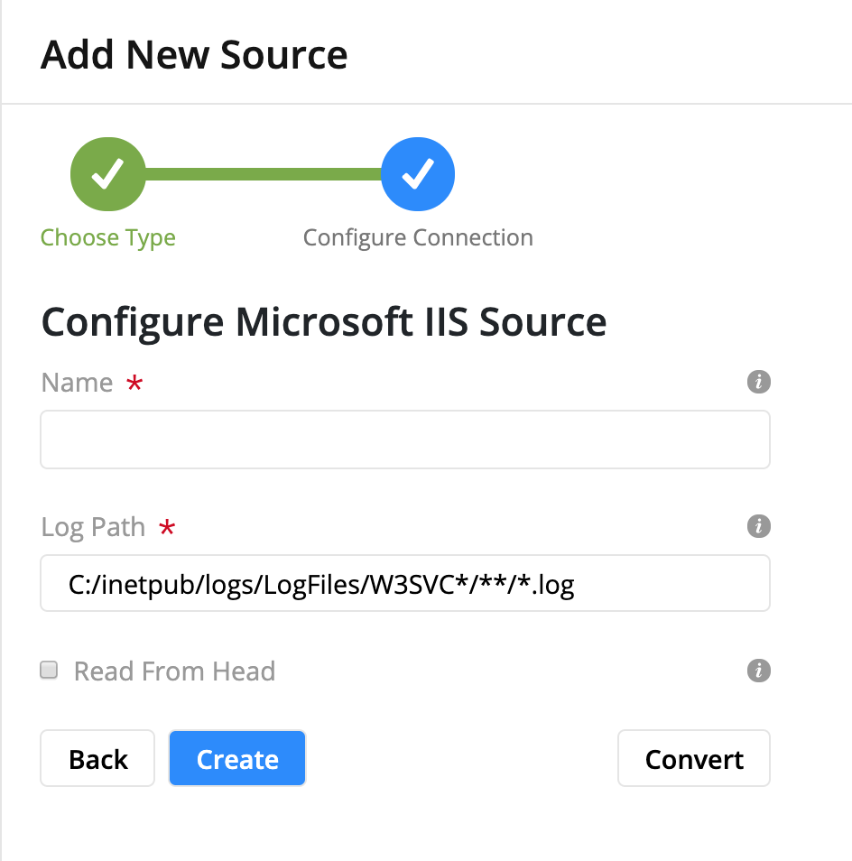 Microsoft IIS Log Configuration Form