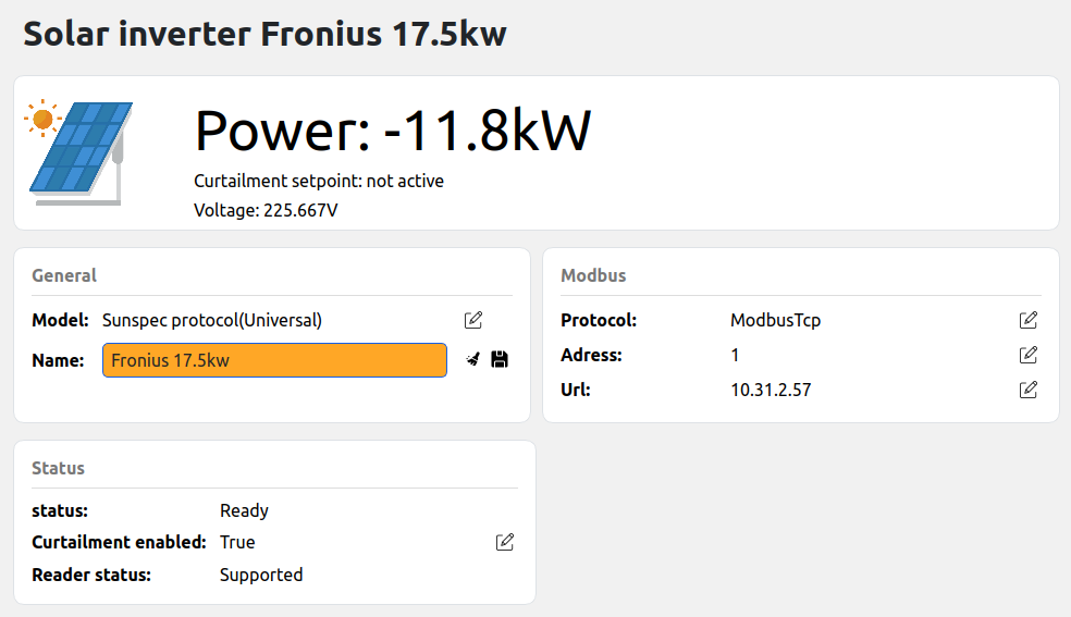 Solar inverter model and name settings