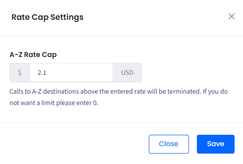 Screenshot of the Rate Cap Settings window