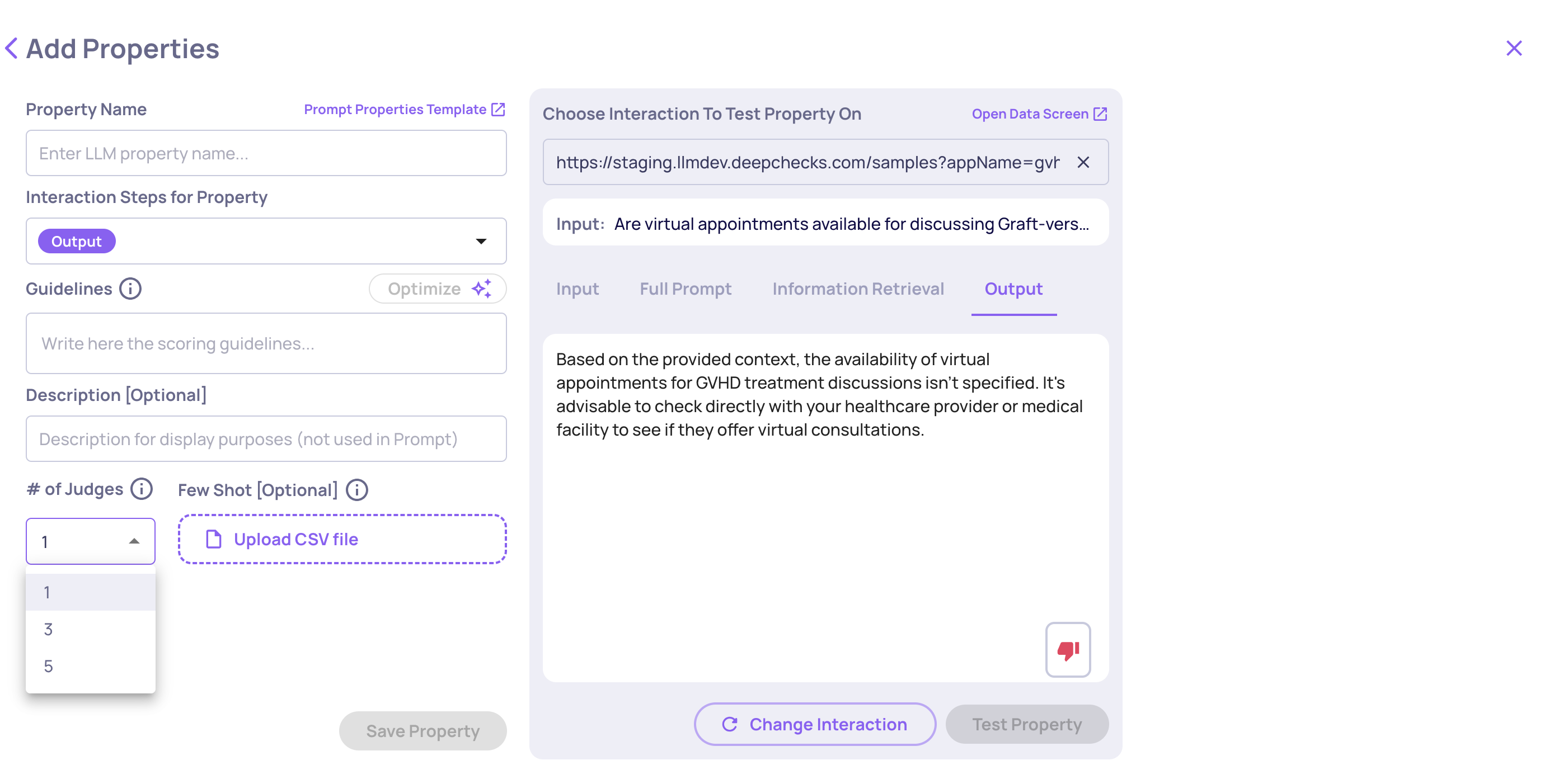 The "# of Judges" configuration on the "Create Prompt Property" screen
