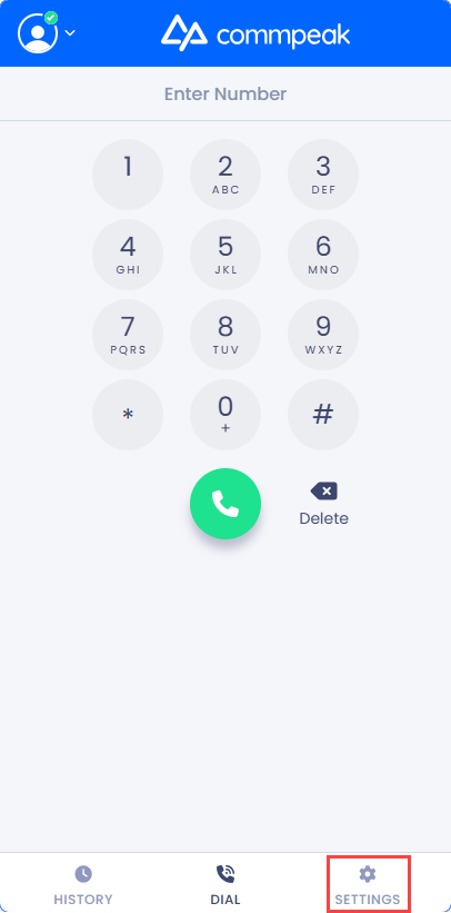 Screenshot of the Settings button