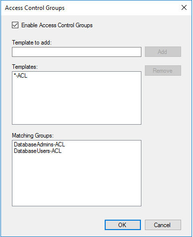 Template names on the Access Control Groups screen