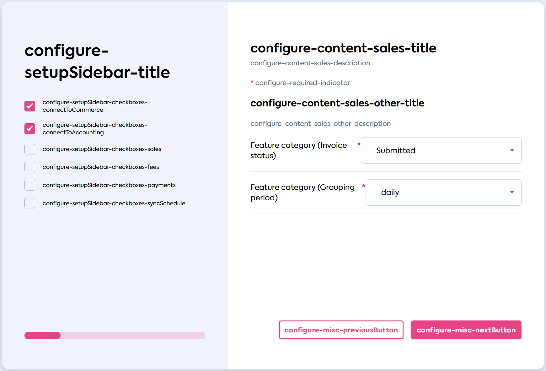 sales other config.png Sales Other screen with `data-textkey` values in place of the corresponding text (click to expand).