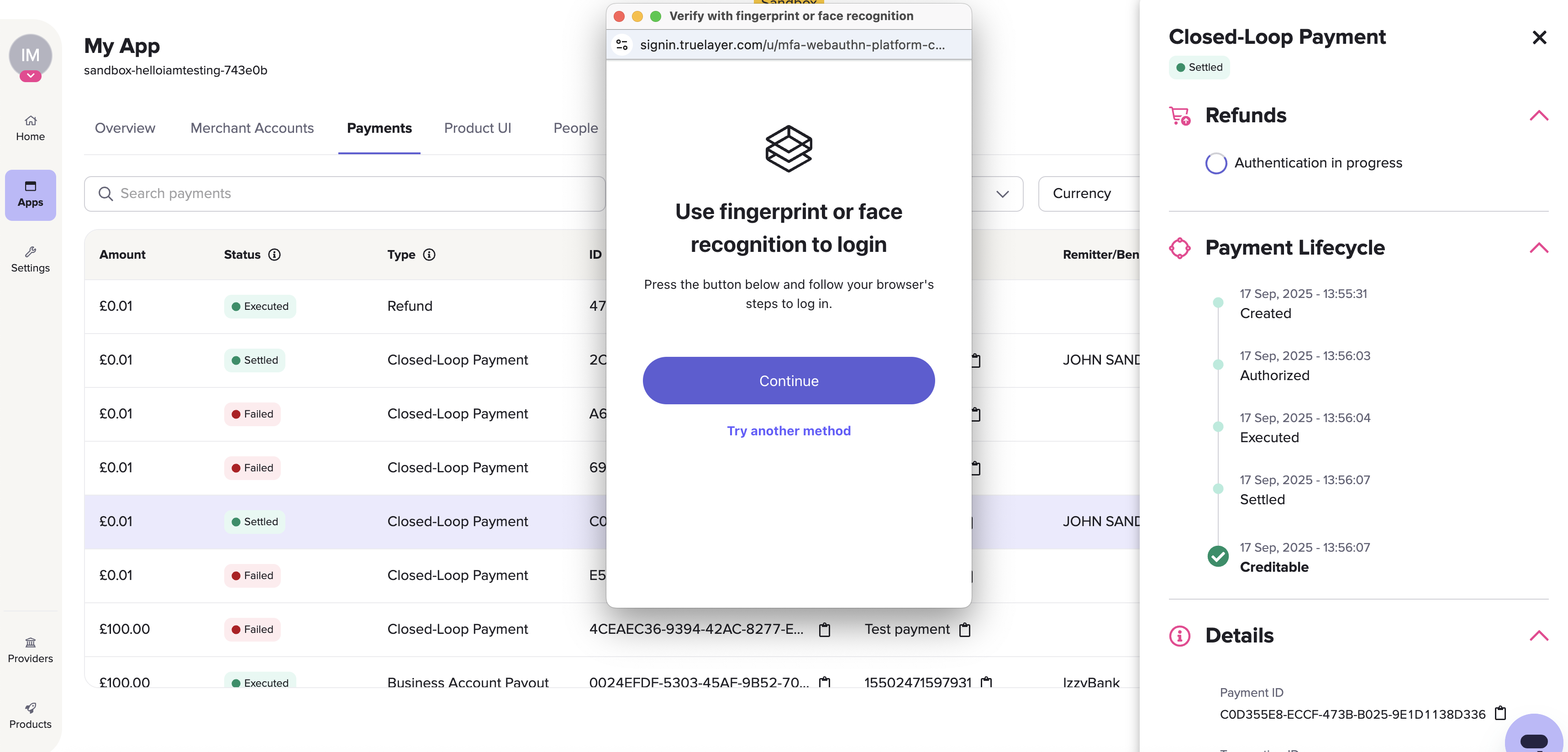 Sign in with MFA using the modal that opens