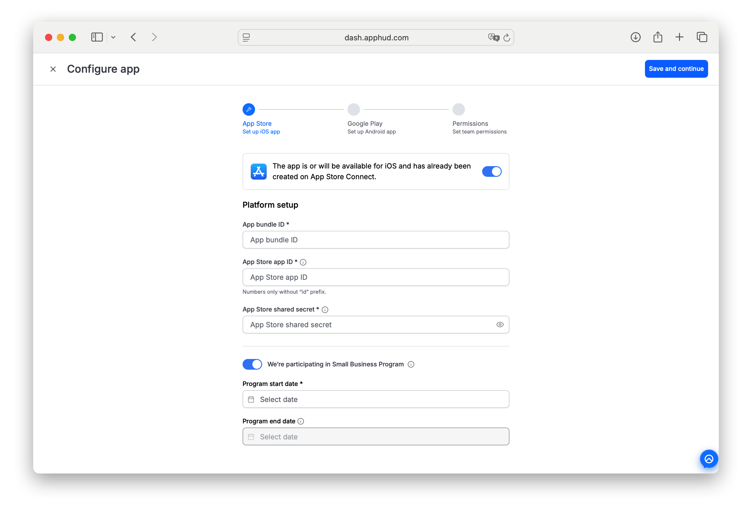 Apphud - iOS platform set up for a new App