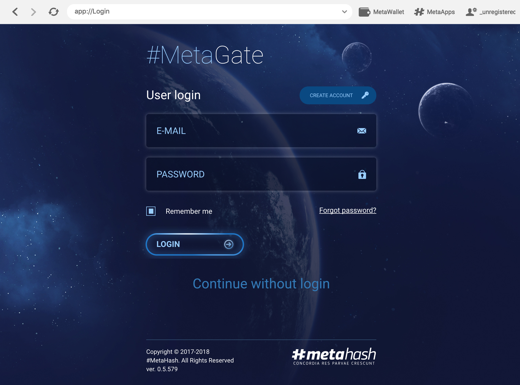 MetaGate login page