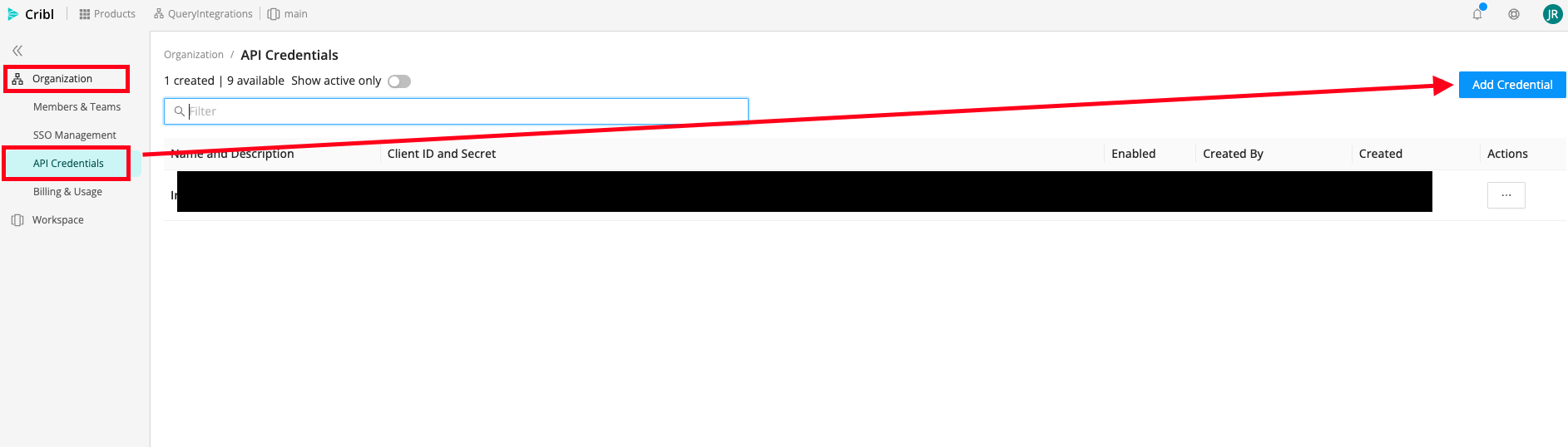 FIG. 2 - Create API Credential for Cribl