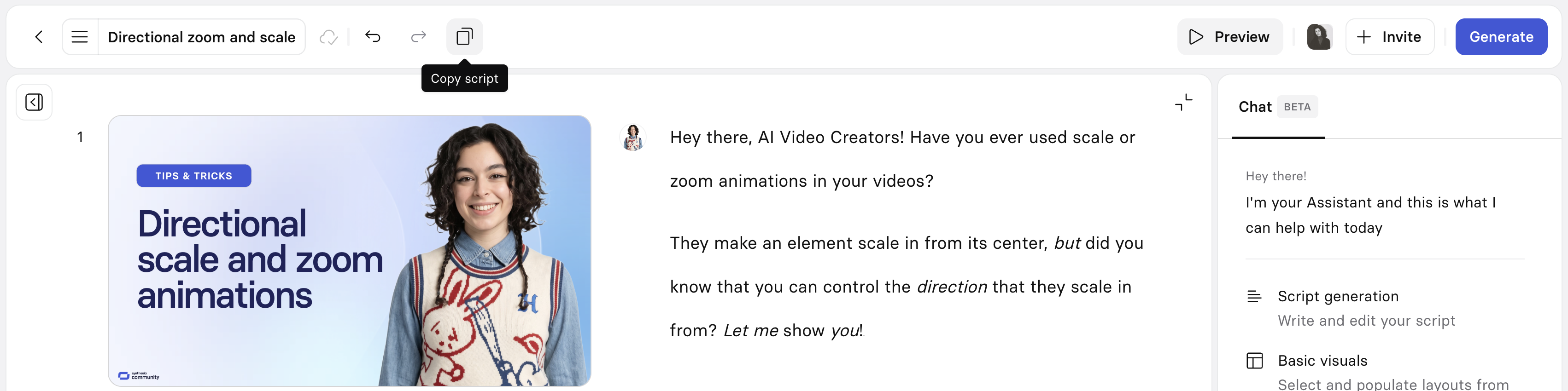 The Copy script button in the Storyboard toolbar