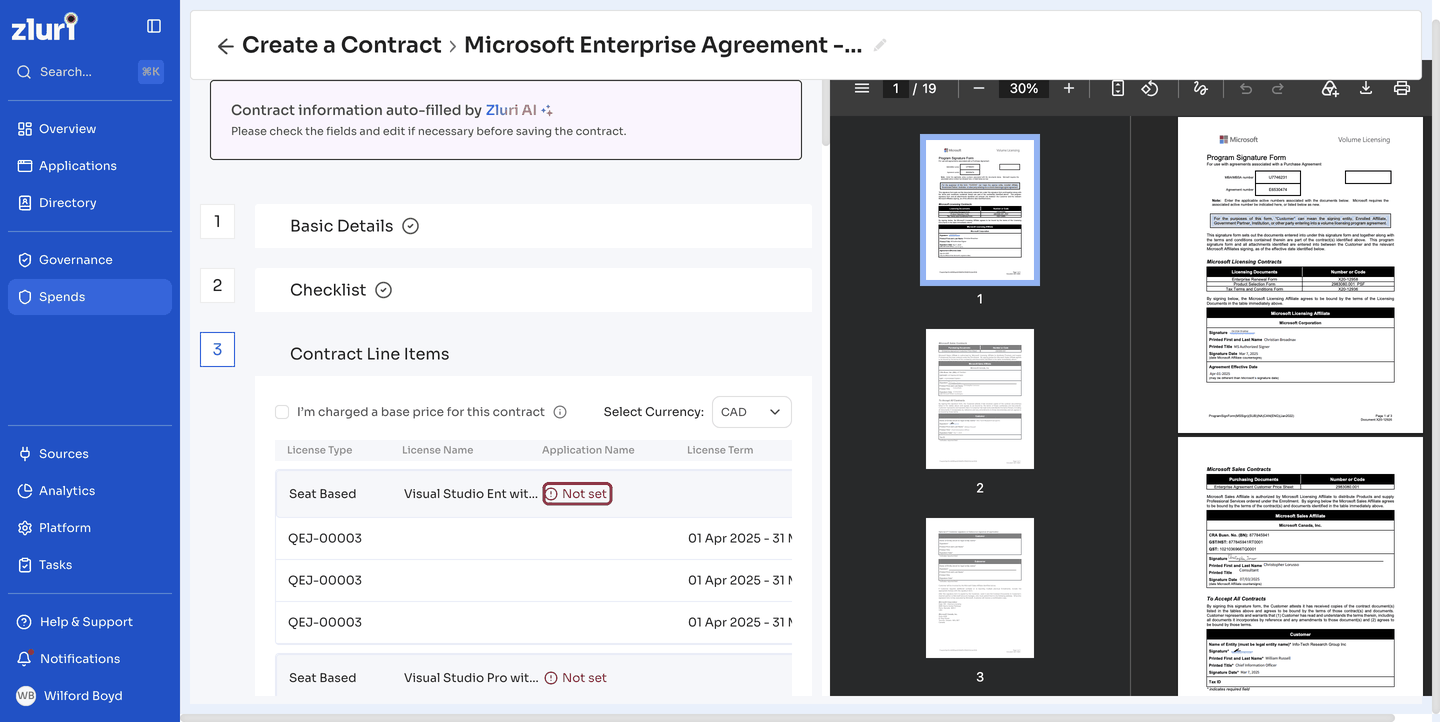 Opening a line item that shows Not set and choosing its application