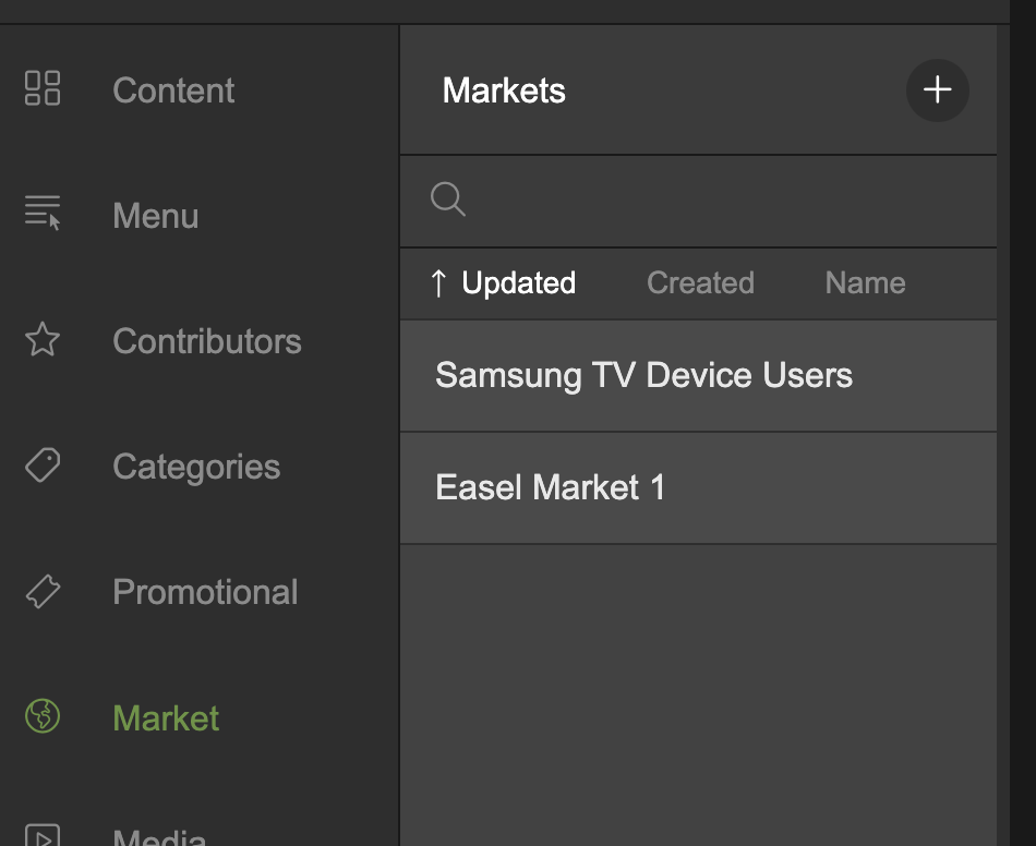 Click the **+** icon to create a new market