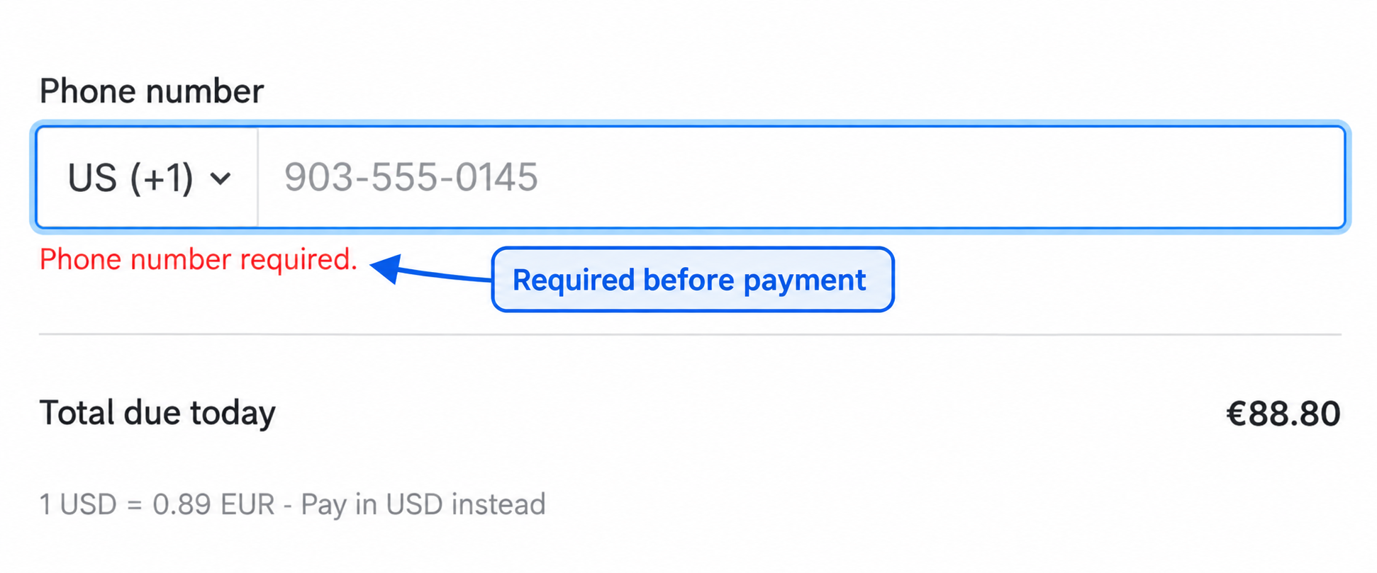 Required phone number at checkout
