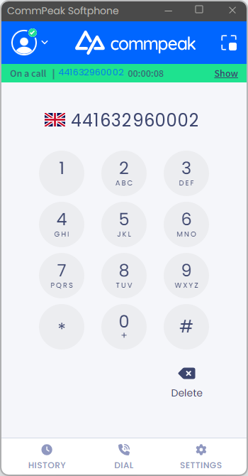 Screenshot of the keypad on an active call