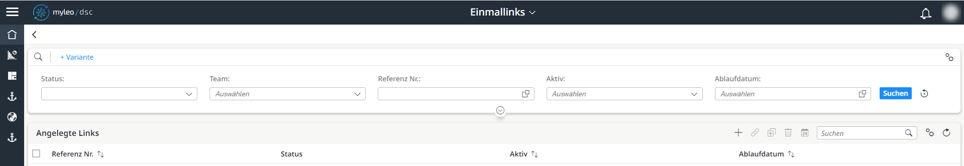 Einmallinks - Worklist und Filtermöglichkeiten