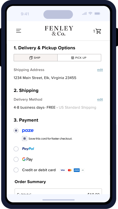 Phone showing Paze on File checkbox