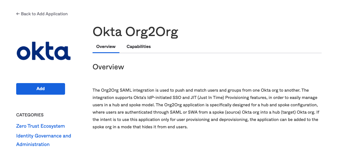 Search for Okta Org2Org