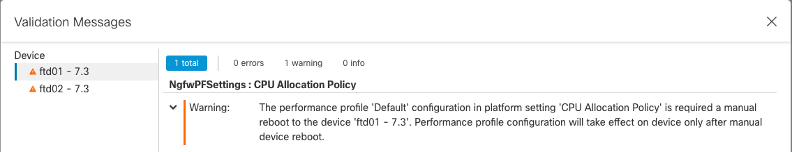 **Figure 5**: Deployment Validation Warning Dialogue