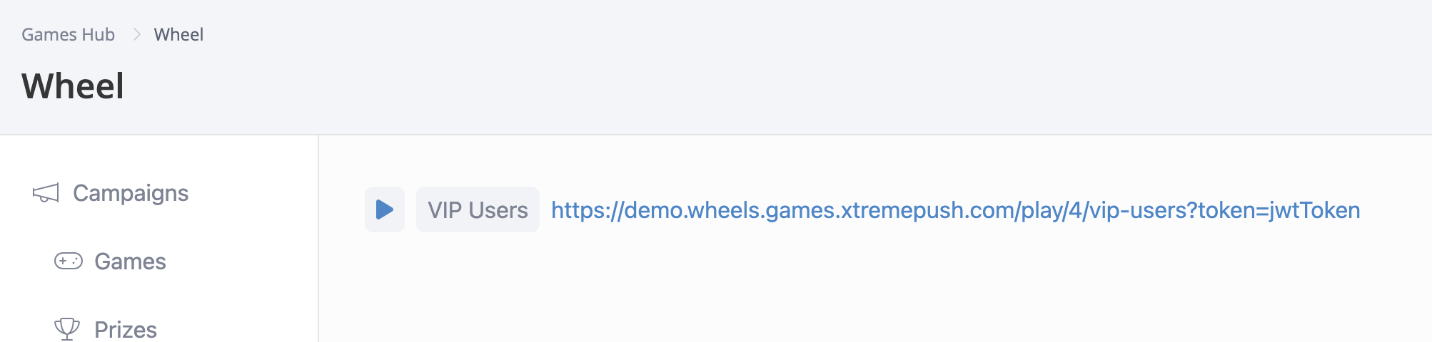 A campaign for the games Wheels for VIP Users