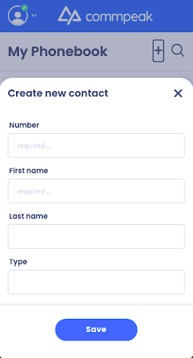 Screenshot of the **Create new contact** screen