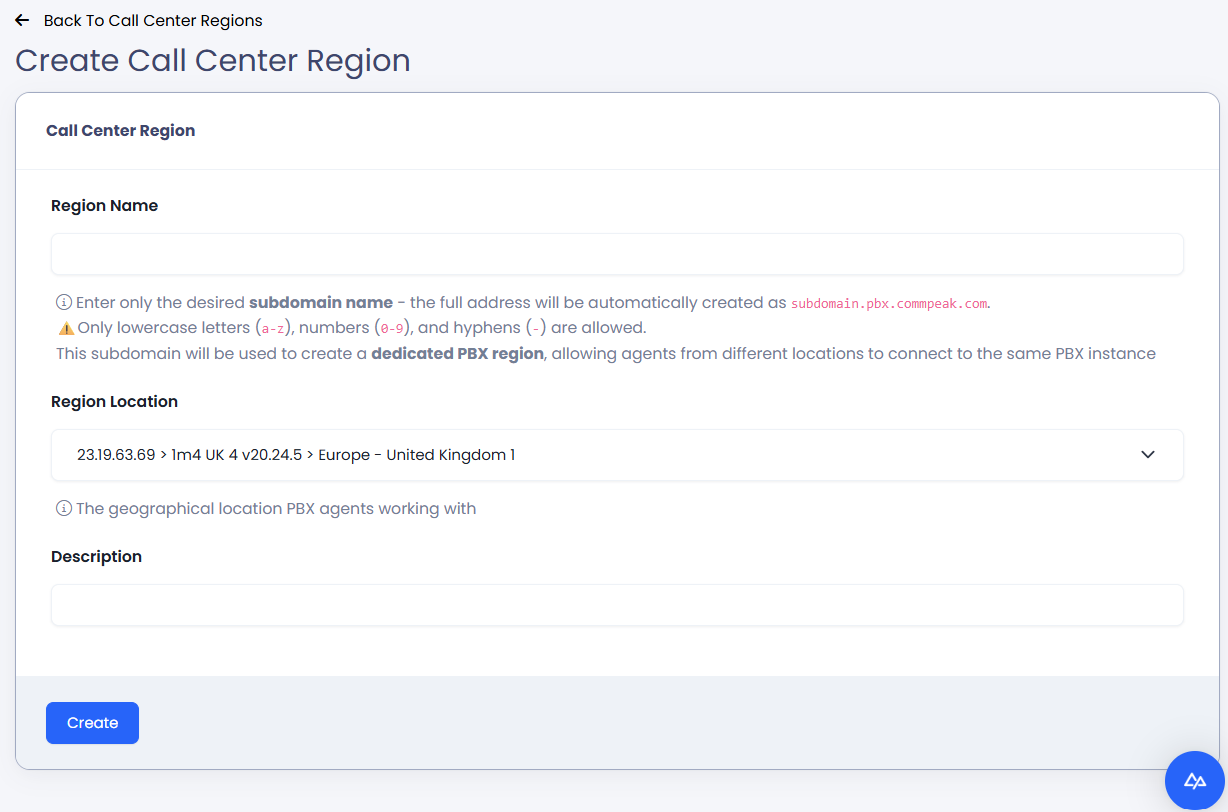 Adding a Call Center Region