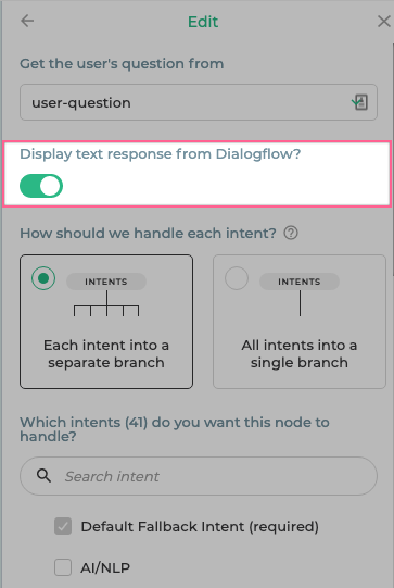 "*Display text response from Dialogflow?*" setting