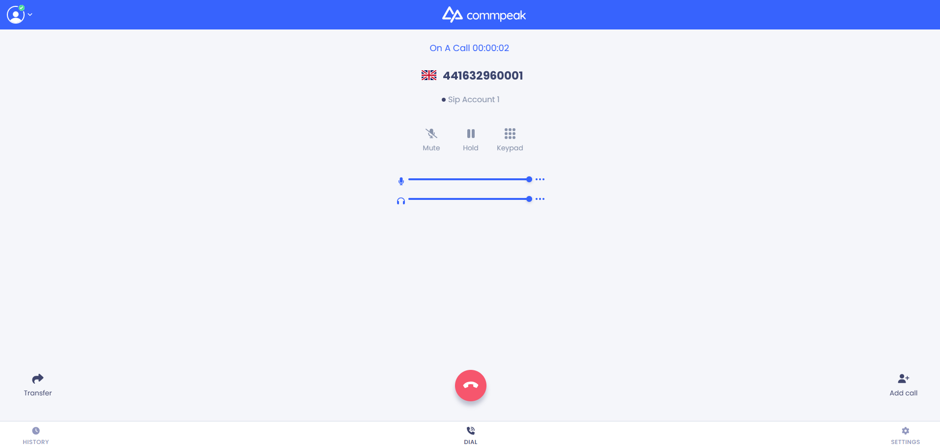 Screenshot of the active call in progress