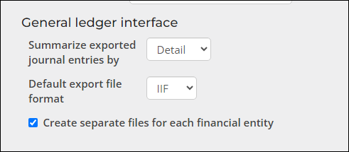 General ledger interface settings