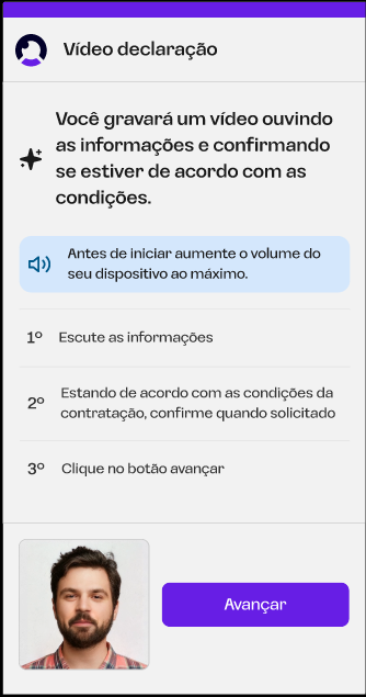 tela de instruções exibida antes do inicio da gravação - já fáz parte do status "agreement"