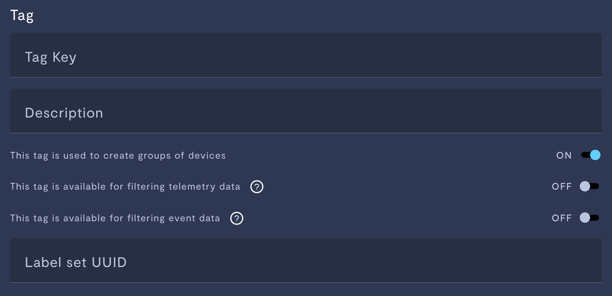 Enabling group settings on a tag.