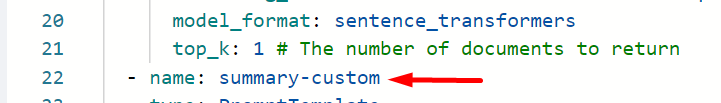 YAML with the summary-custom name highlighted.