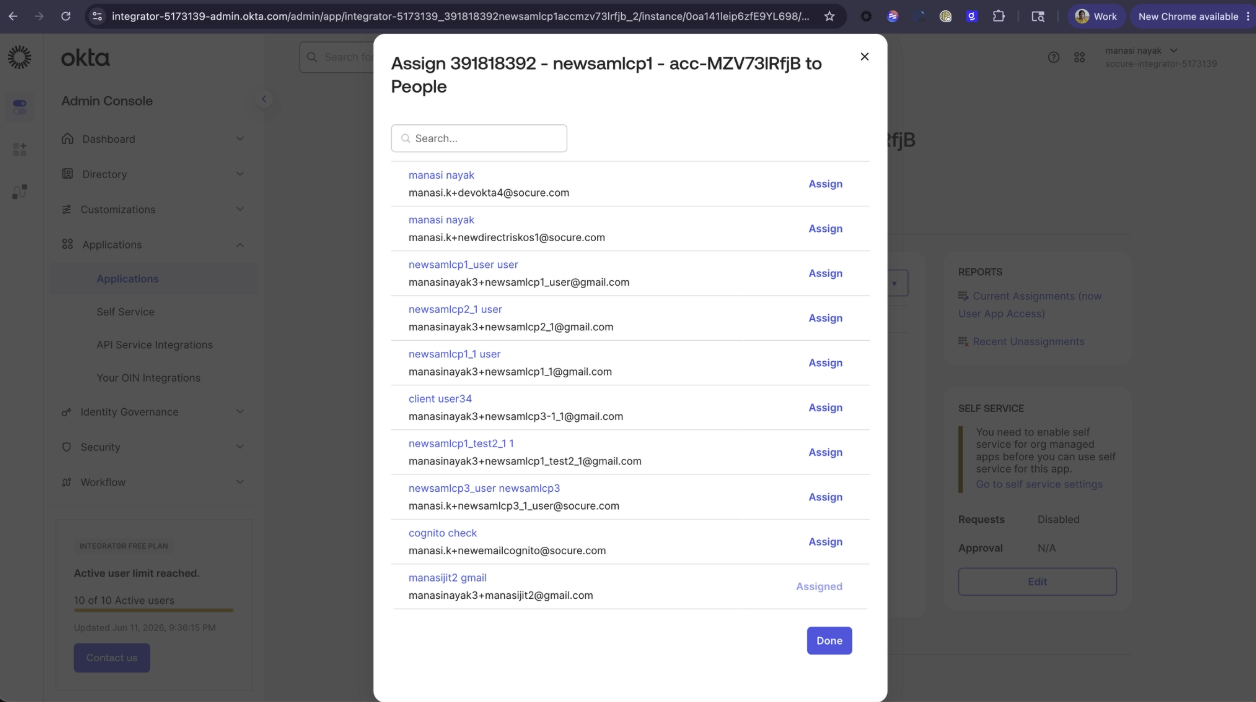 Okta application assignment saved with the user's RoleName values