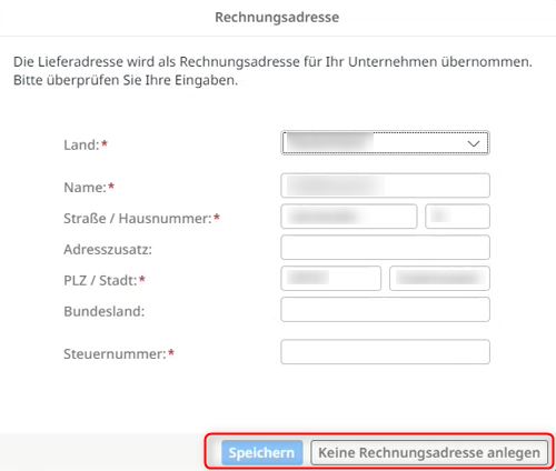 Eine Rechnungsadresse automatisch anlegen
