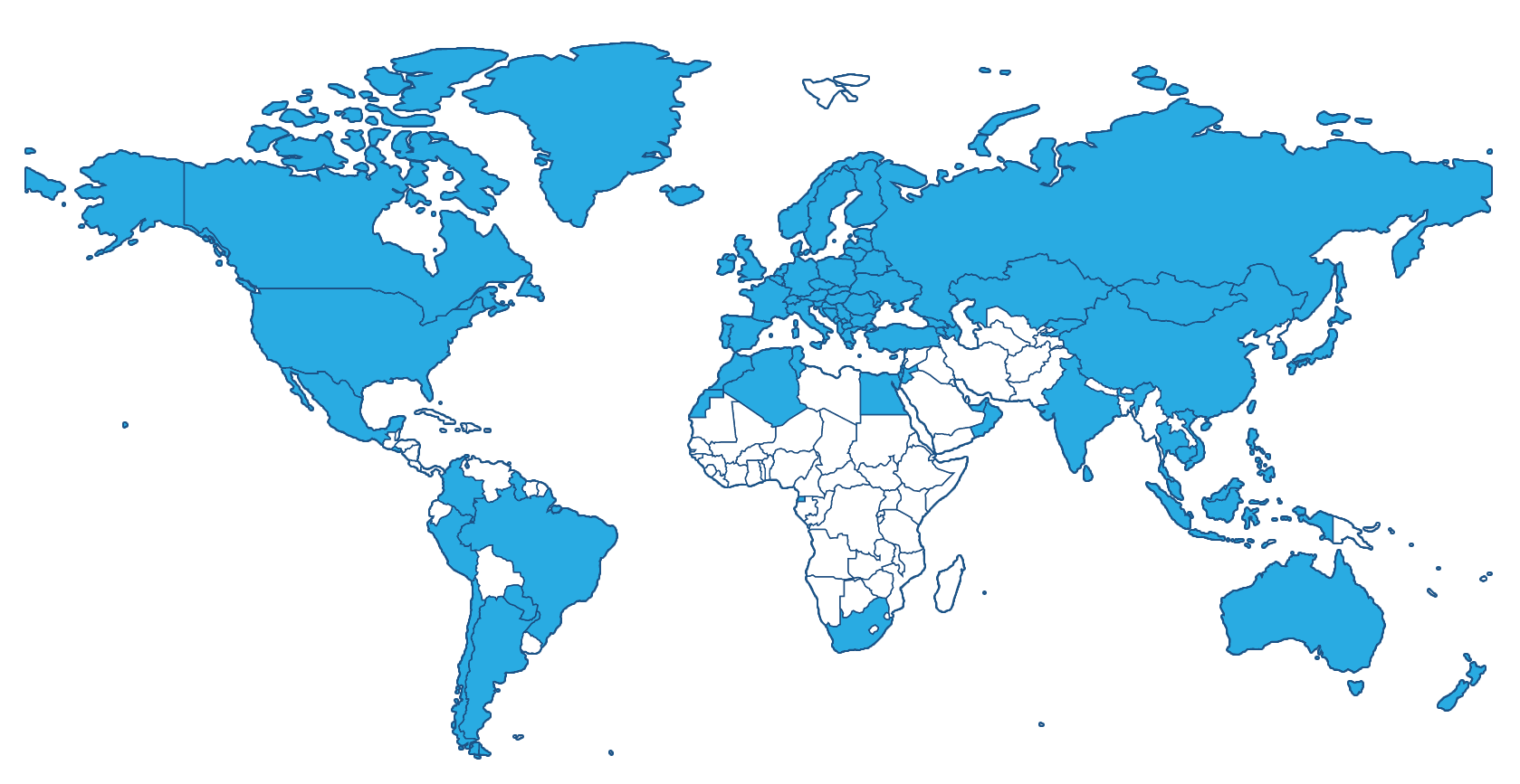 Coverage Map of all Countries and Regions with 1NCE IoT Mobile Network coverage.