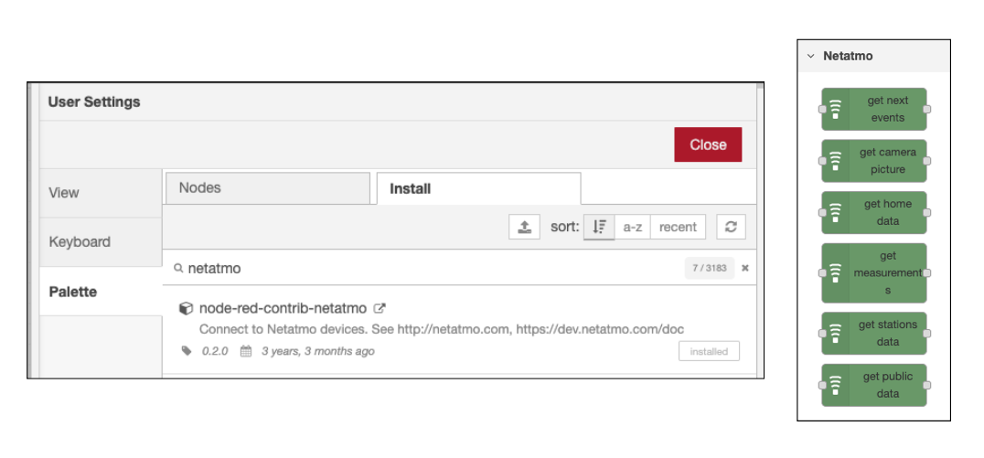 Screenshot 2021-03-23 at 23.13.10.png Install the node-red-contrib-netatmo nodes from the palette.