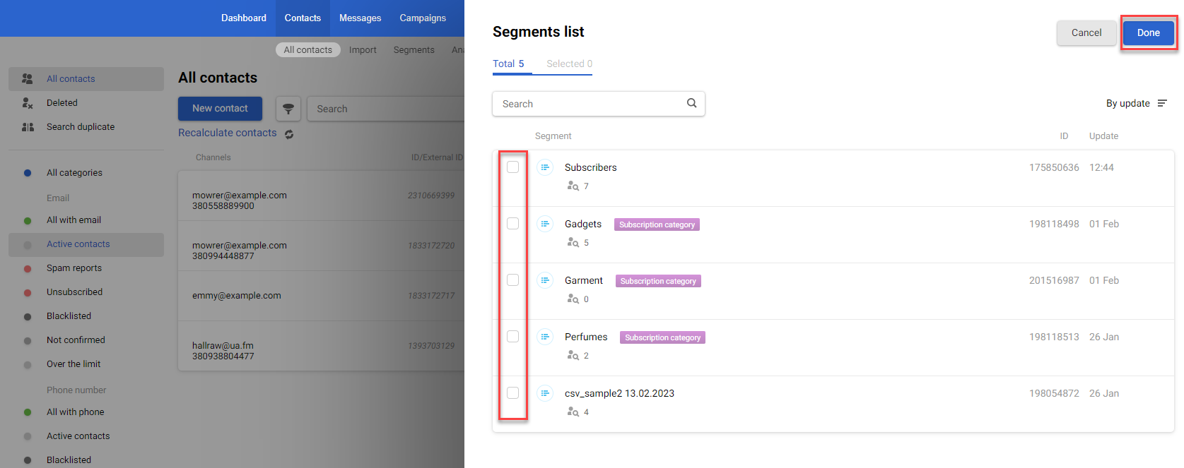 Selecting segments