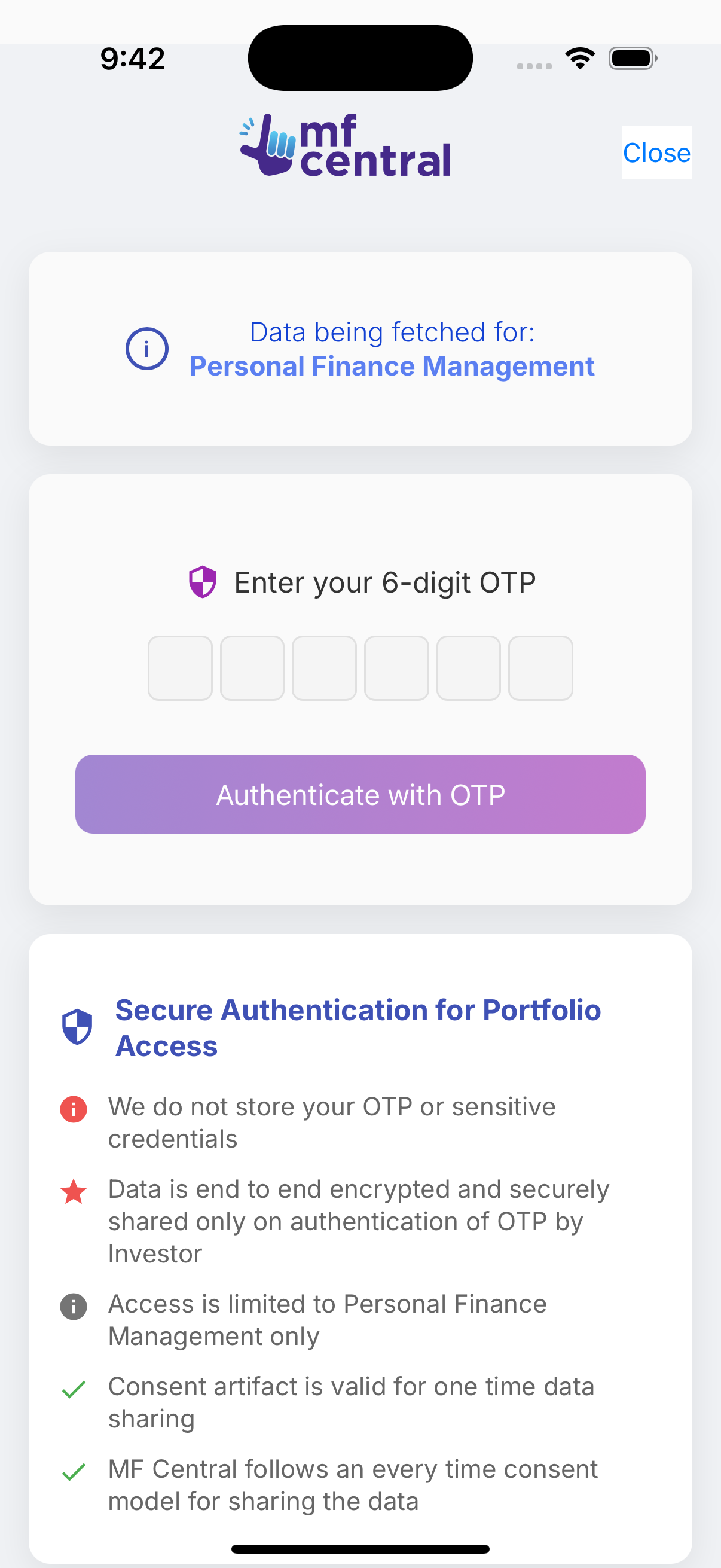 The consent modal presented to the user. It contains the entire contents of the message so the user knows exactly which message he is allowing the SDK to read.