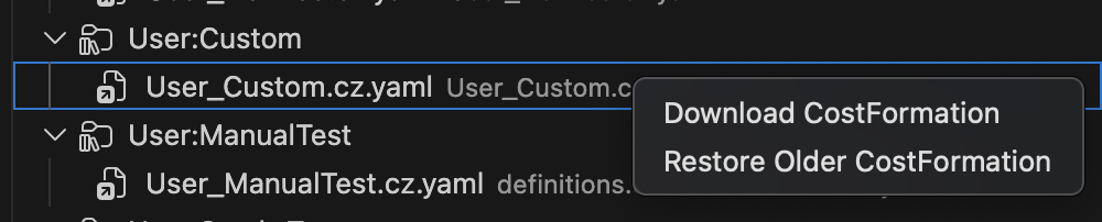 Right-click context menu on a namespace