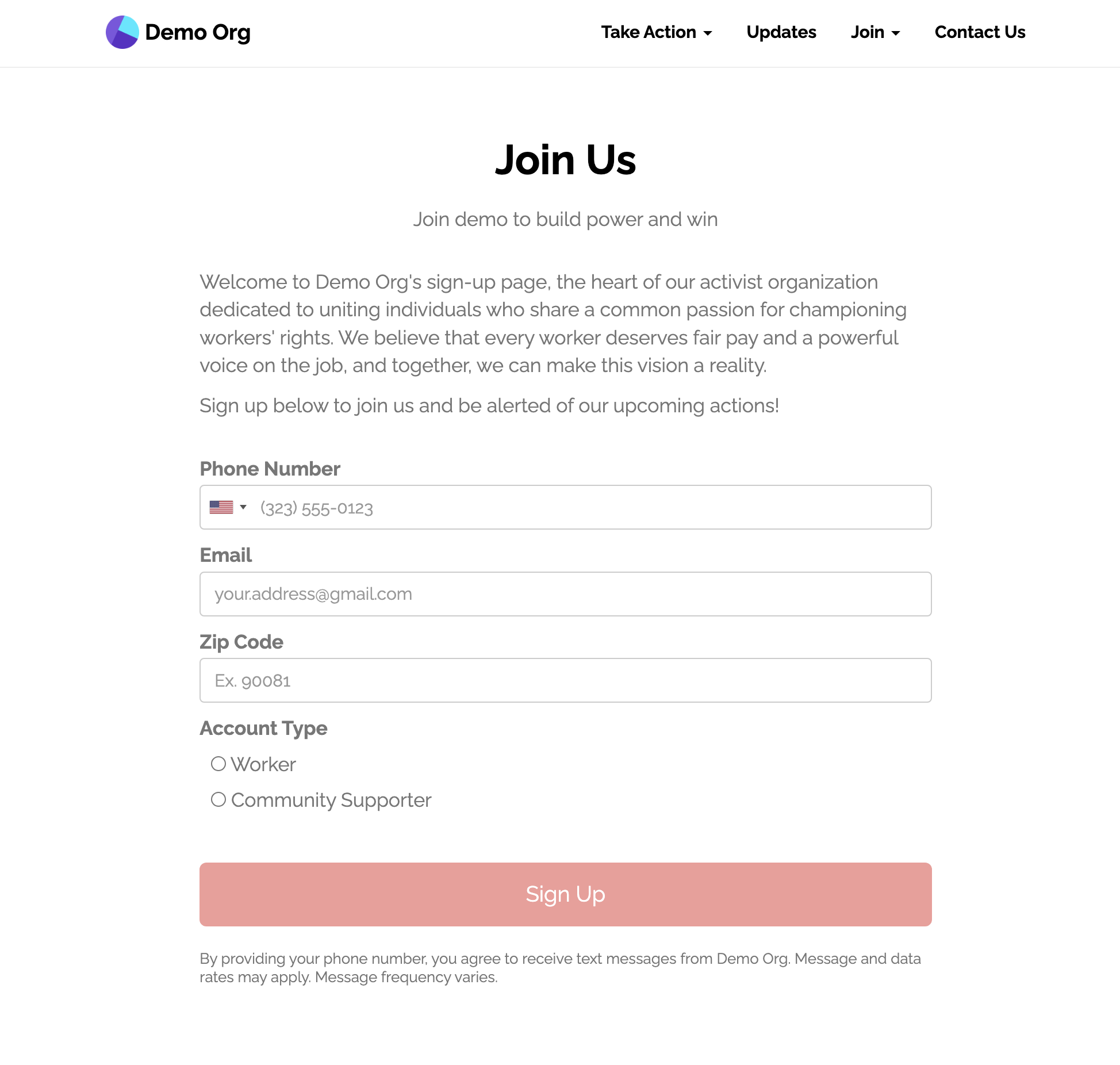 <https://docs.solidarity.tech/docs/forms#custom-html-field>

View an [example full page basic form here](https://demo.solidarity.tech/get-started)