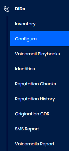 Screenshot of the DIDs > Configure tab