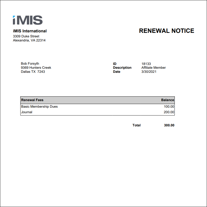 Viewing the Renewal Notice report examples
