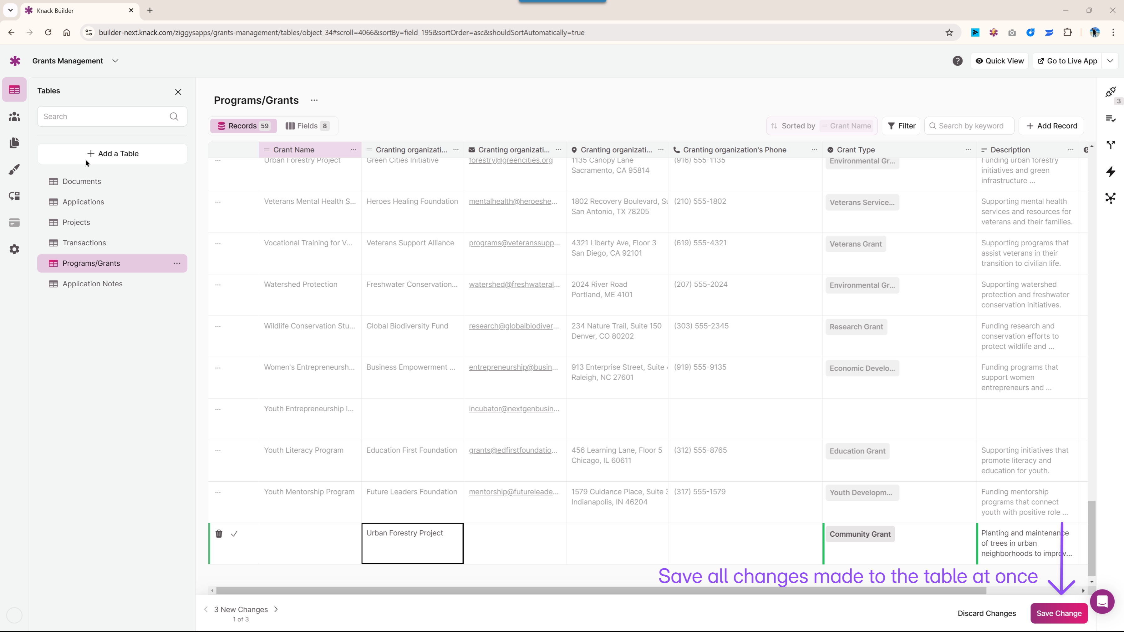 Save all changes to the table in bulk