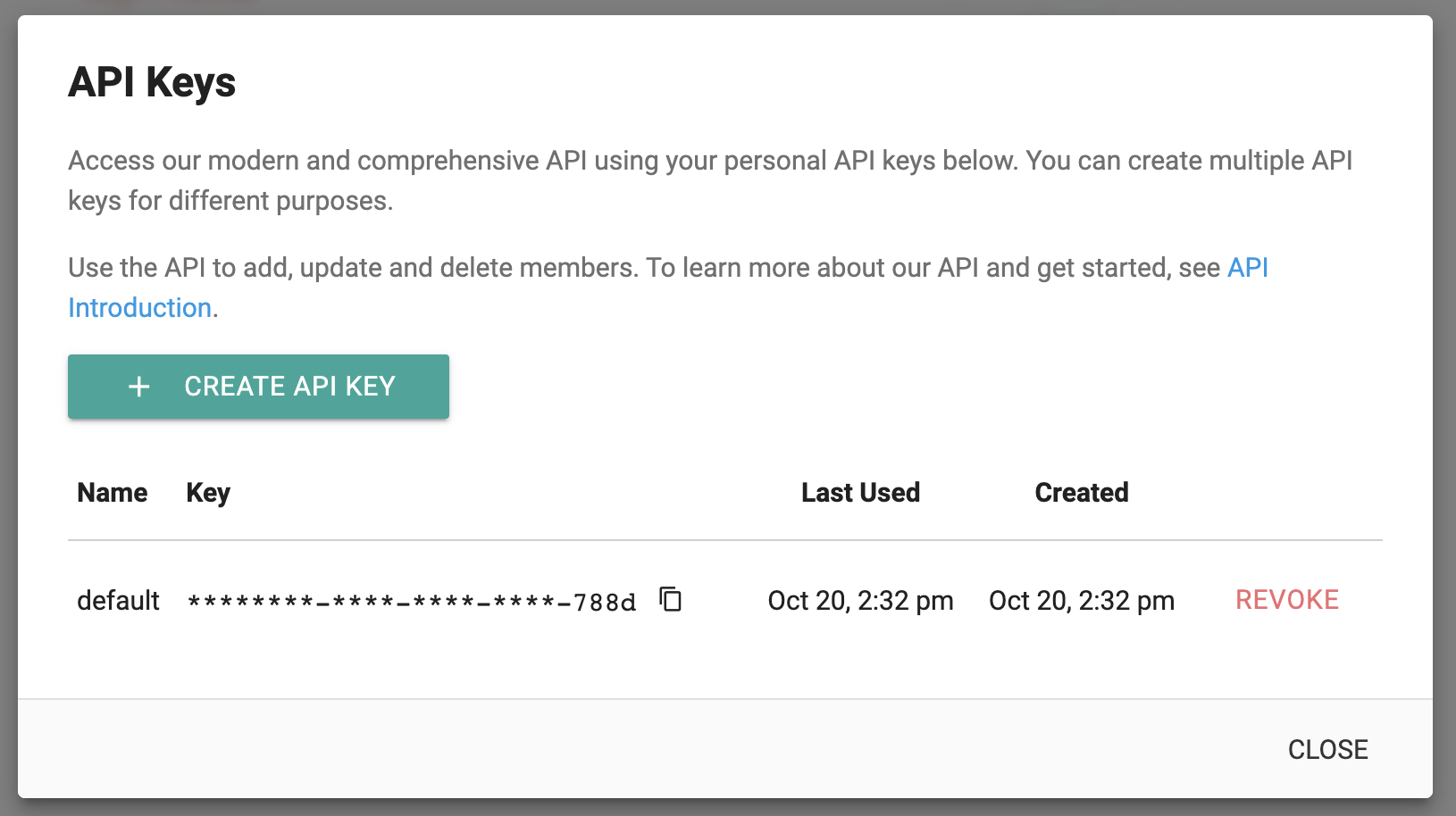 Manage your API keys from your My Profile page