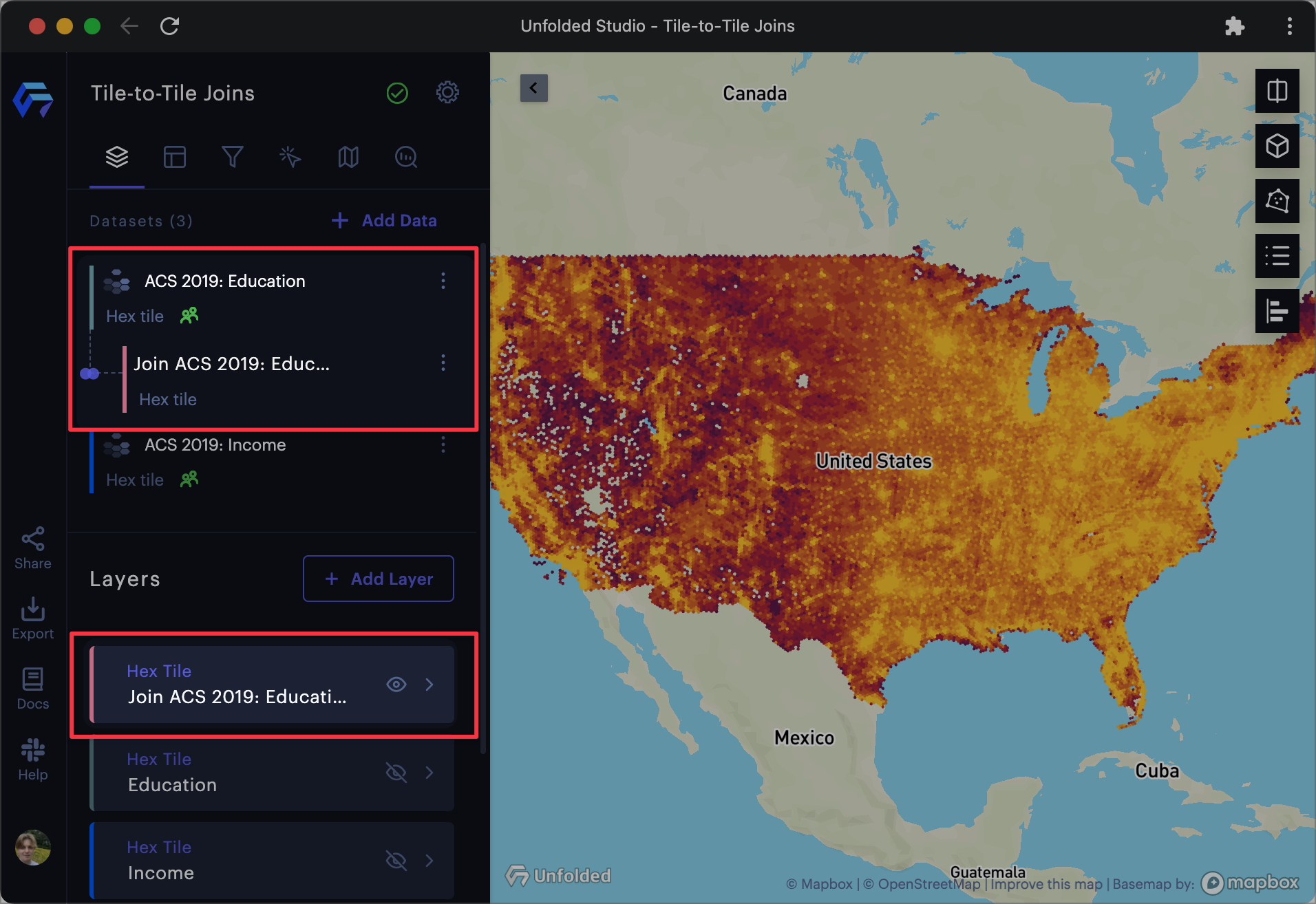 The joined dataset and its automatically generated layer in Studio.