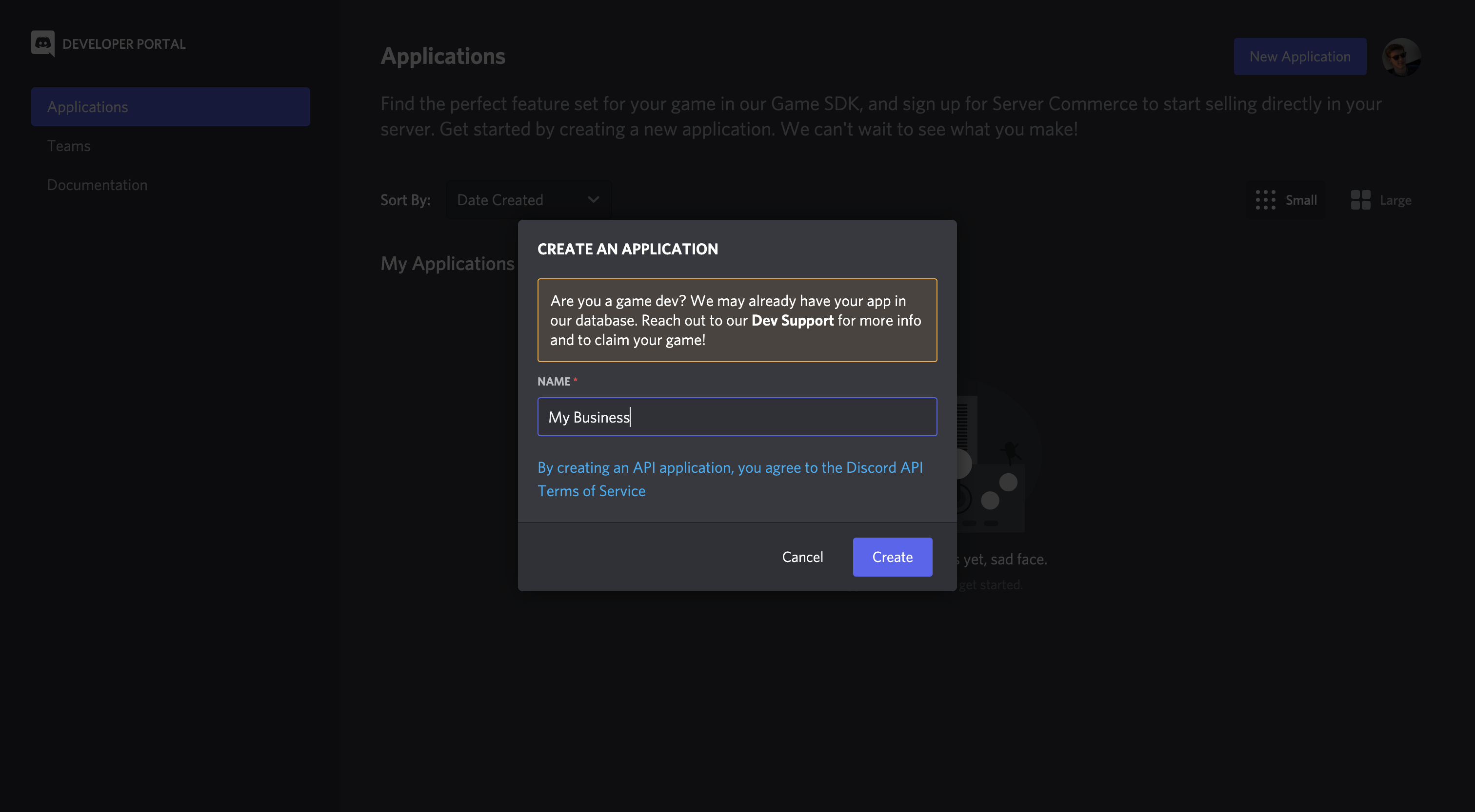 Creating a Discord application