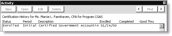 From Certification, select Register a student > By program > find a registrant, select a program, and click History