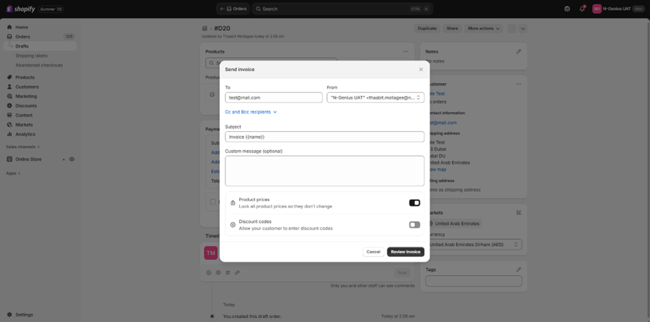 Add the customer details and line items to the invoice. 