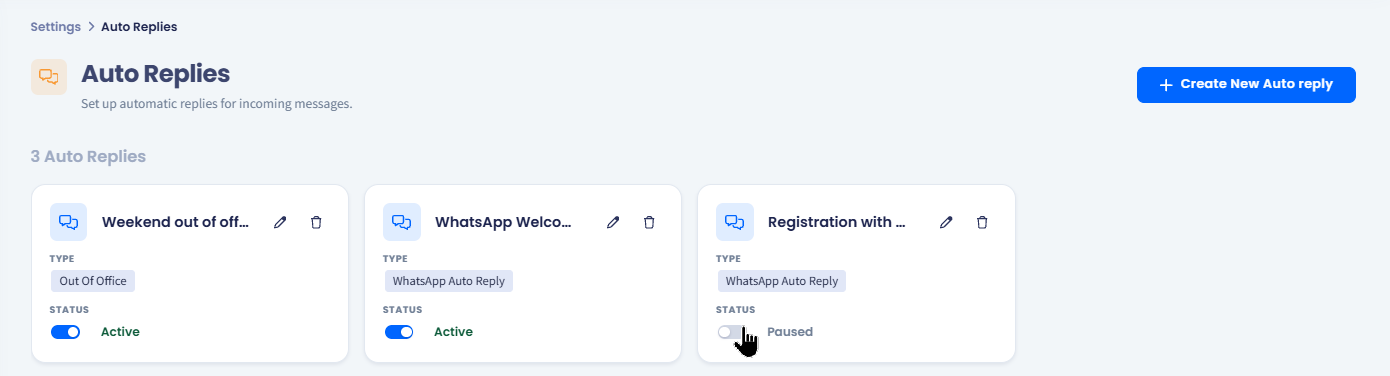 Screenshot of pausing auto-replies